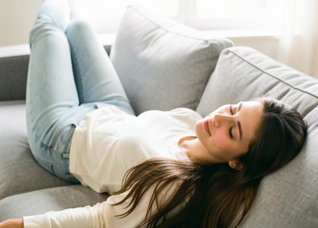 Girl lying on couch